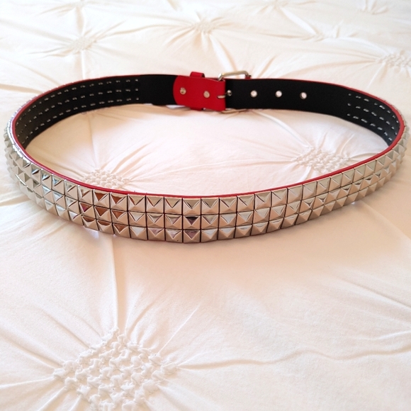Y2k alternative red leather studded belt. Size 38-40 - Picture 3 of 6